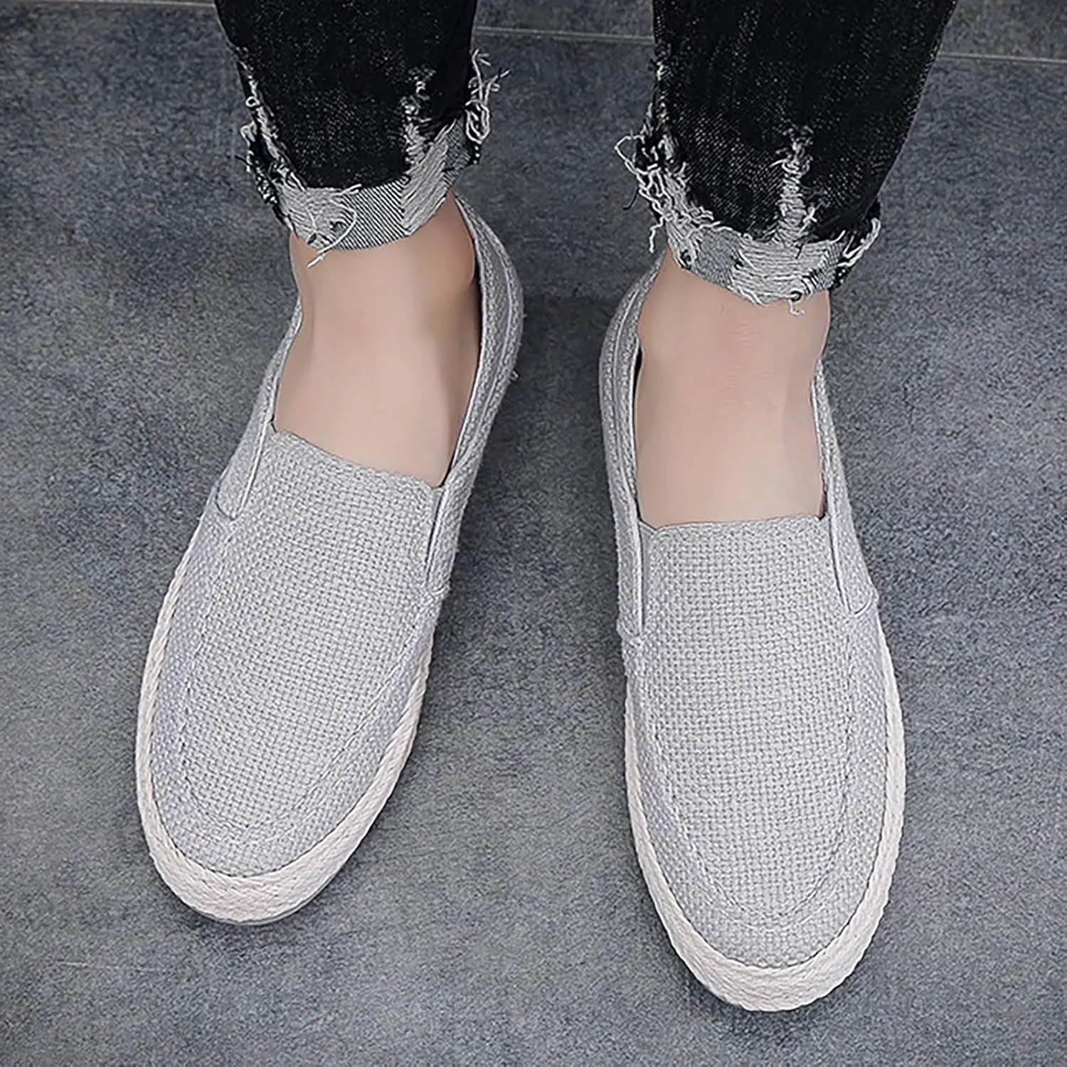 2025 Men's New Spring and Fisherman's Shoes Canvas Thick Soled Slip On Mens Canvas Lace Shoes