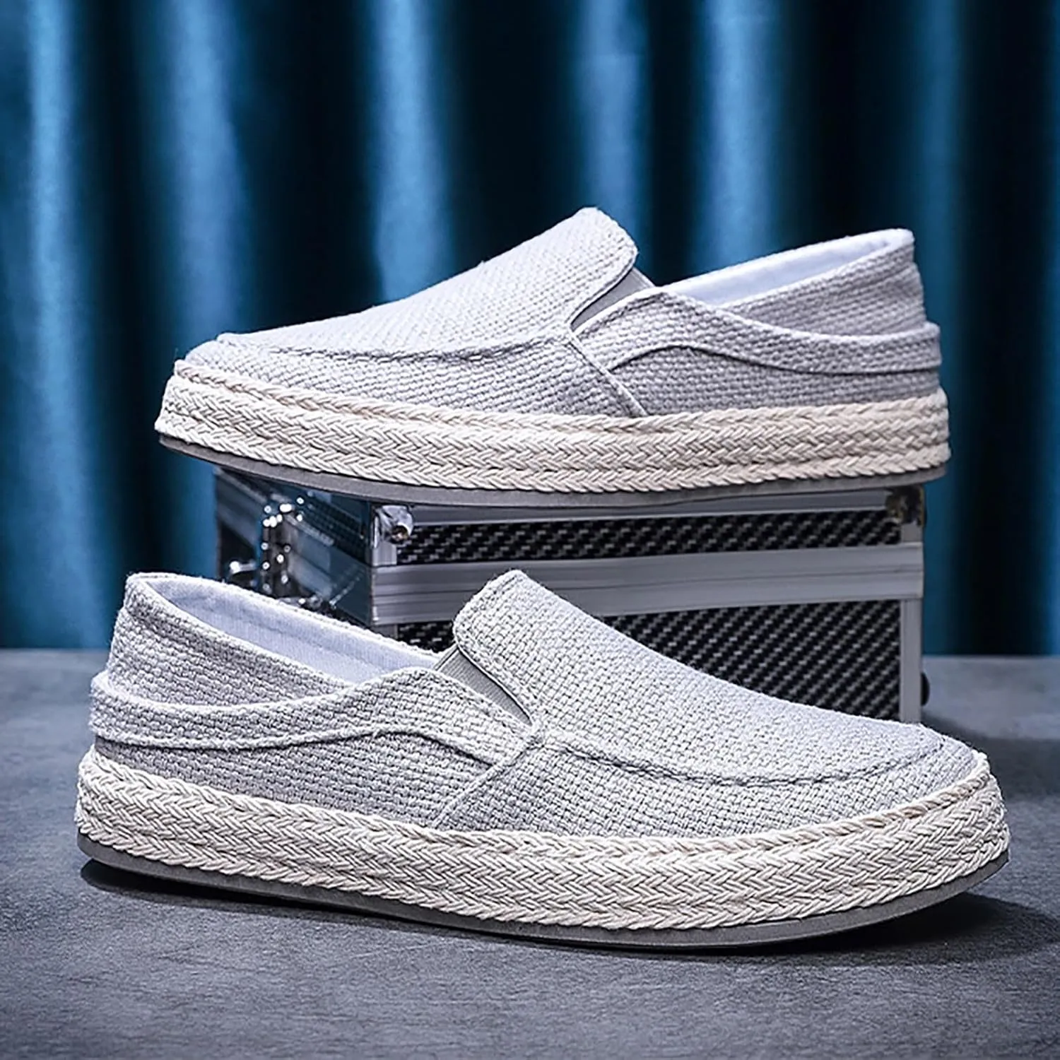 2025 Men's New Spring and Fisherman's Shoes Canvas Thick Soled Slip On Mens Canvas Lace Shoes