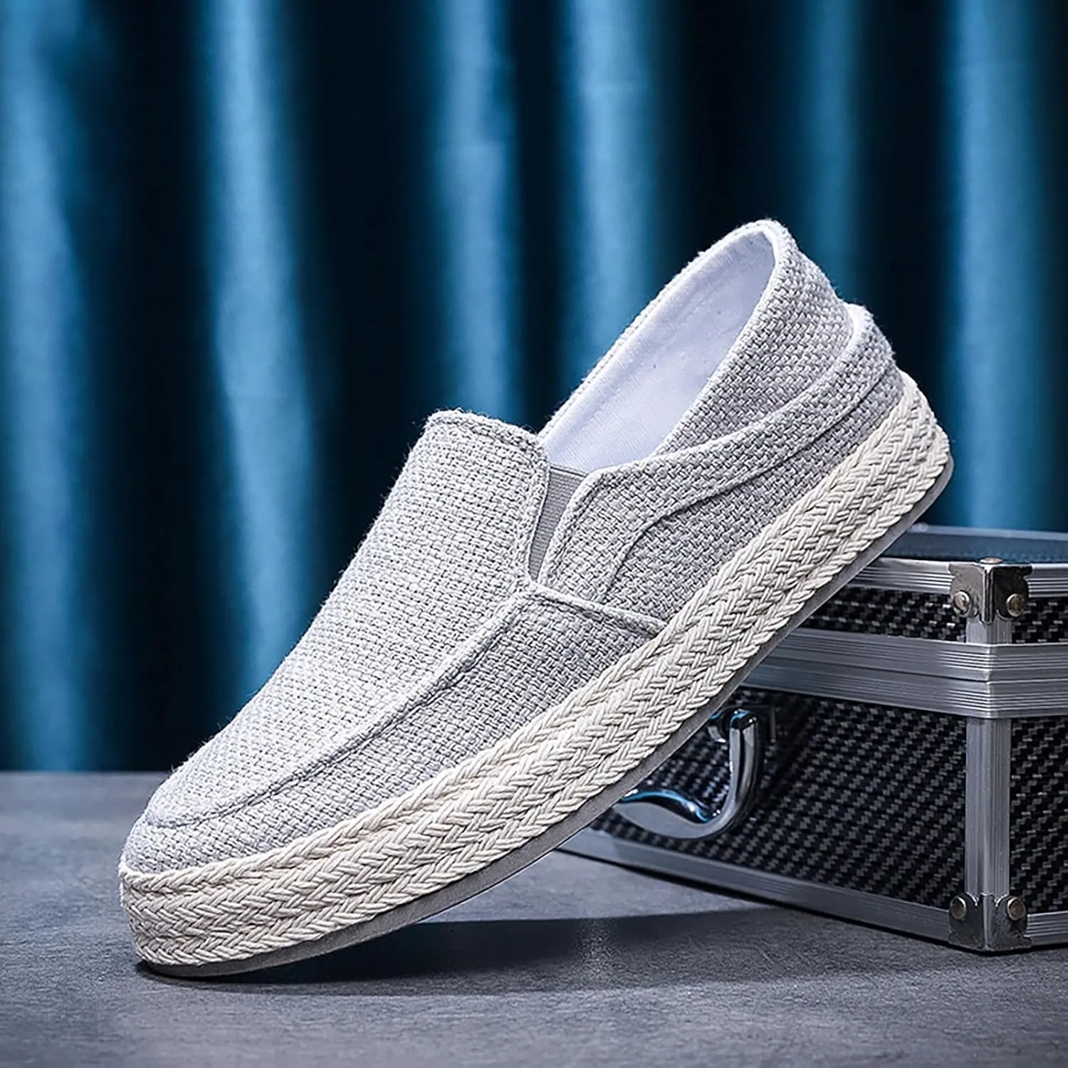 2025 Men's New Spring and Fisherman's Shoes Canvas Thick Soled Slip On Mens Canvas Lace Shoes