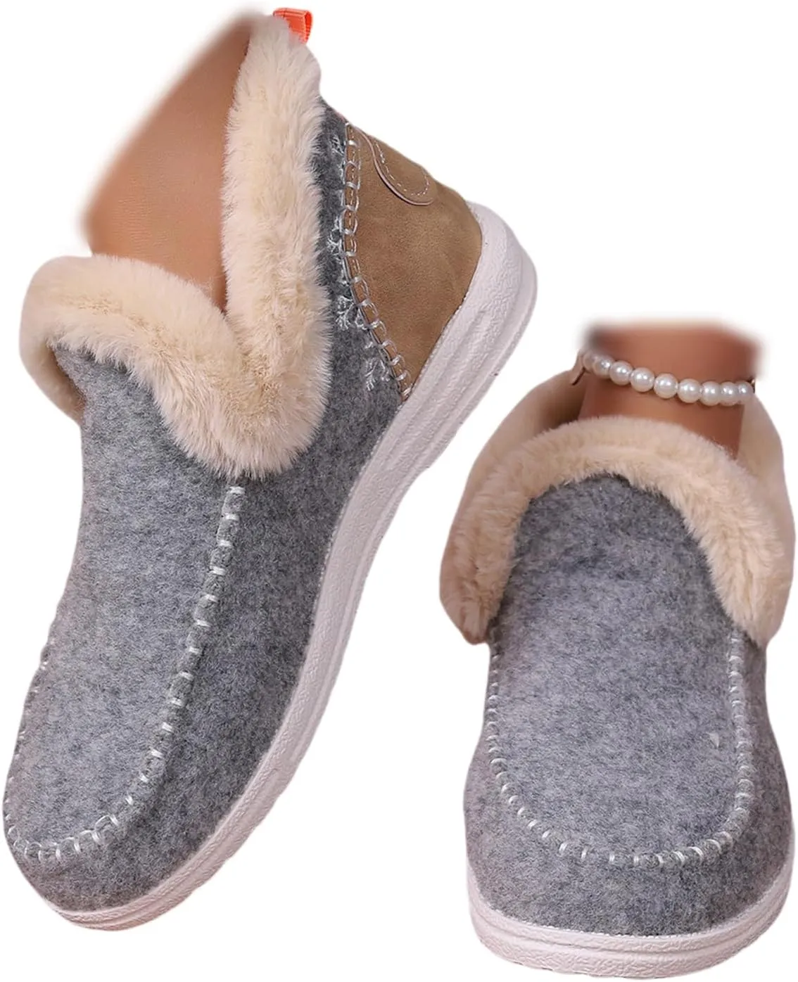 Ankle Boots For Women Comfy Slip On Winter Boots Warm Snow Short Booties Fashion Fur Lined Comfortable Loafers Shoes