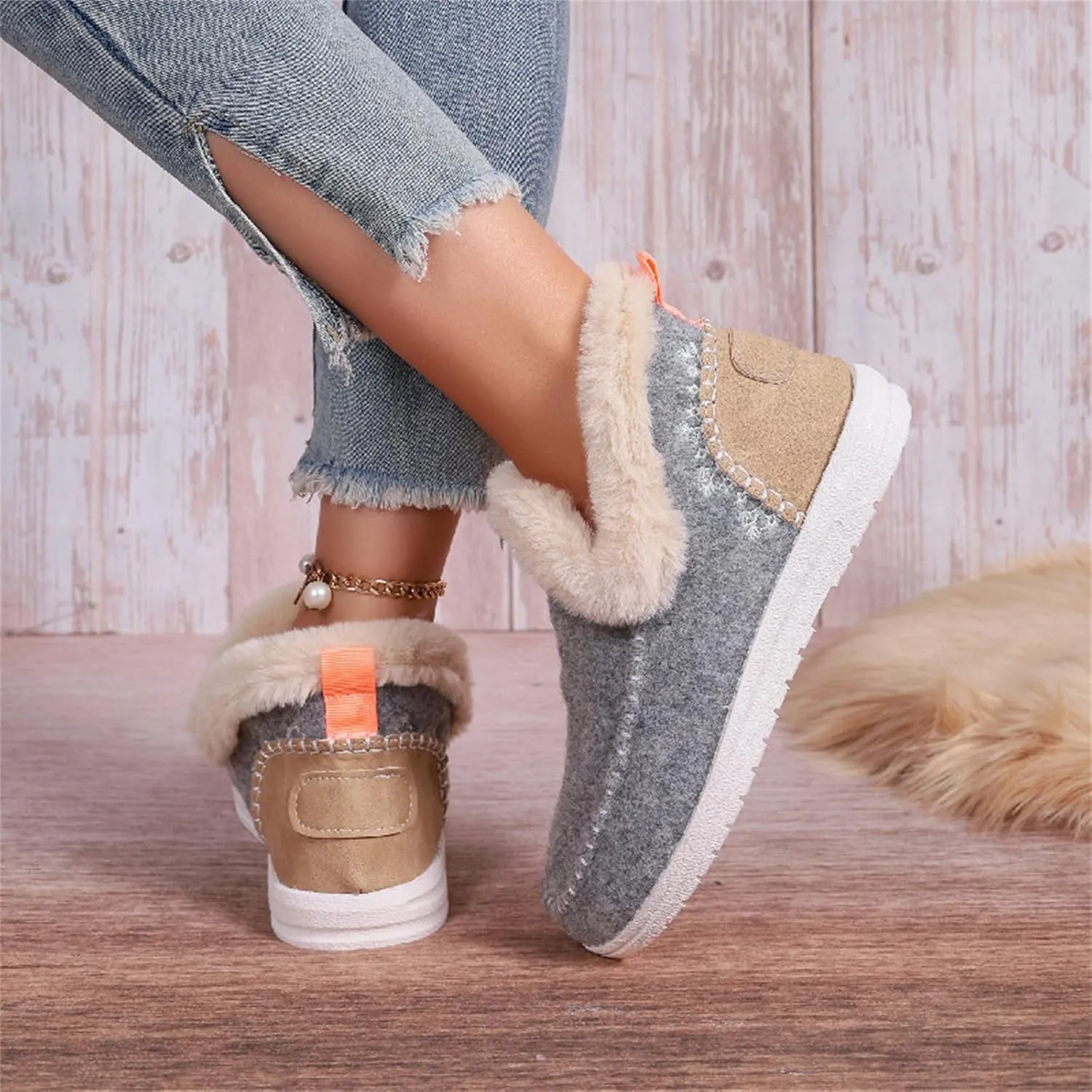Ankle Boots For Women Comfy Slip On Winter Boots Warm Snow Short Booties Fashion Fur Lined Comfortable Loafers Shoes
