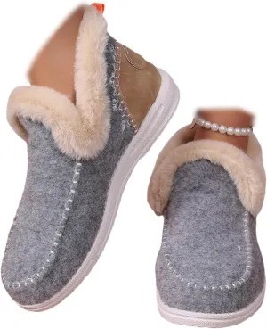 Ankle Boots For Women Comfy Slip On Winter Boots Warm Snow Short Booties Fashion Fur Lined Comfortable Loafers Shoes