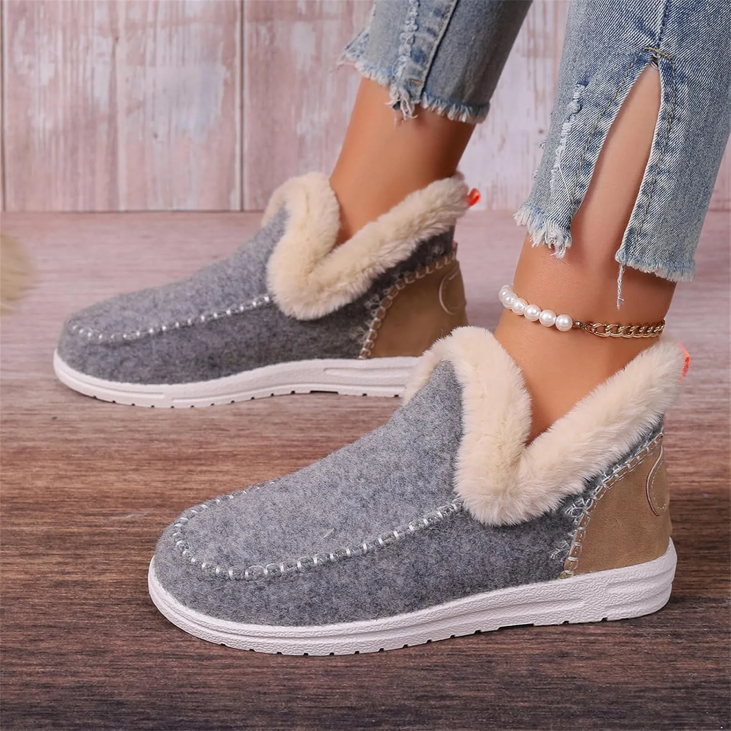 Ankle Boots For Women Comfy Slip On Winter Boots Warm Snow Short Booties Fashion Fur Lined Comfortable Loafers Shoes