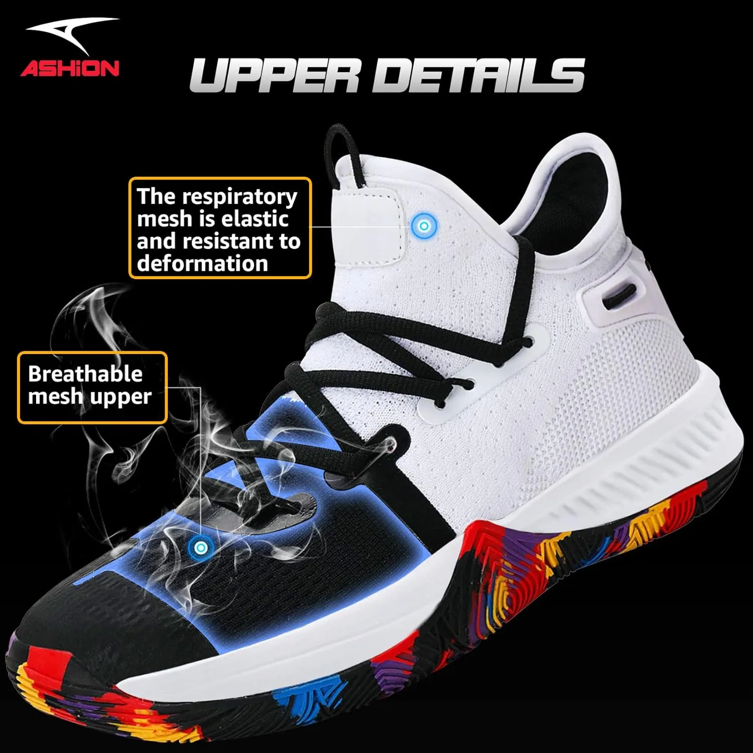 ASHION Men Basketball Shoes Arch Support Mens Sneakers Anti Slip Breathable Comfortable High Top Sports Running Walking Tennis Shoes