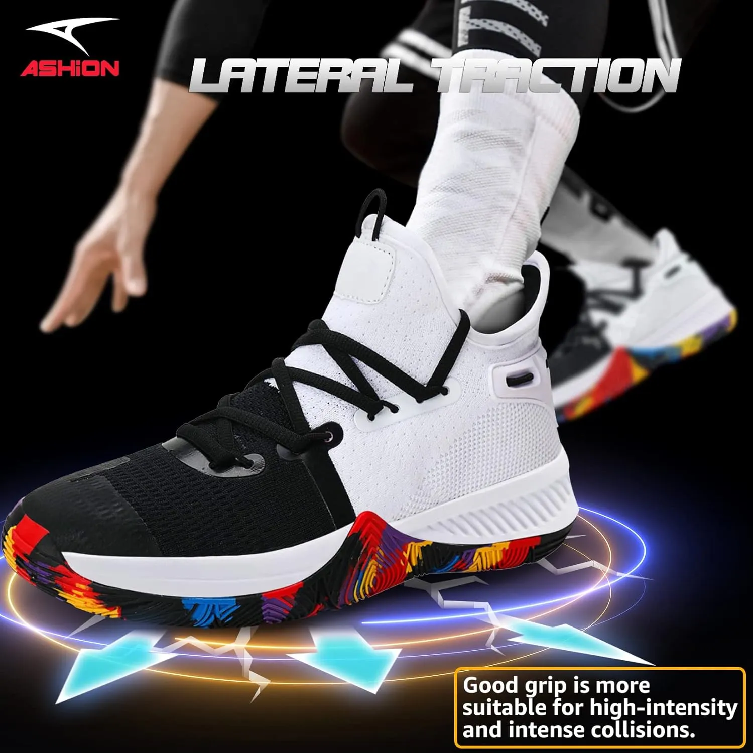 ASHION Men Basketball Shoes Arch Support Mens Sneakers Anti Slip Breathable Comfortable High Top Sports Running Walking Tennis Shoes