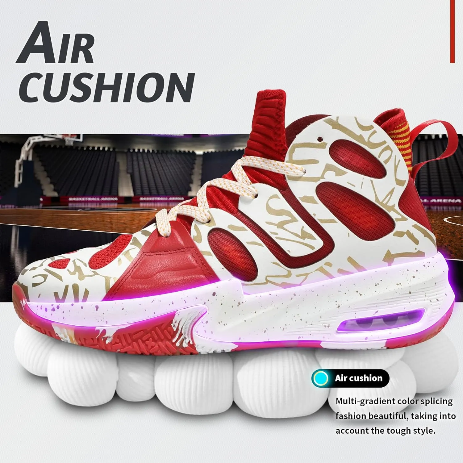 ASHION Men's Basketball Shoes Fashion Breathable Non Slip Sneakers Mens Arch Support Running Sport Shoes