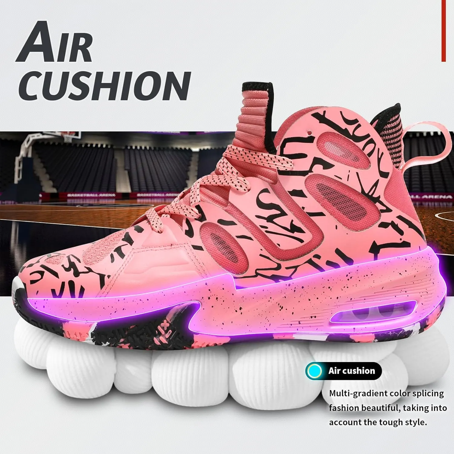 ASHION Men's Basketball Shoes Fashion Breathable Non Slip Sneakers Mens Arch Support Running Sport Shoes