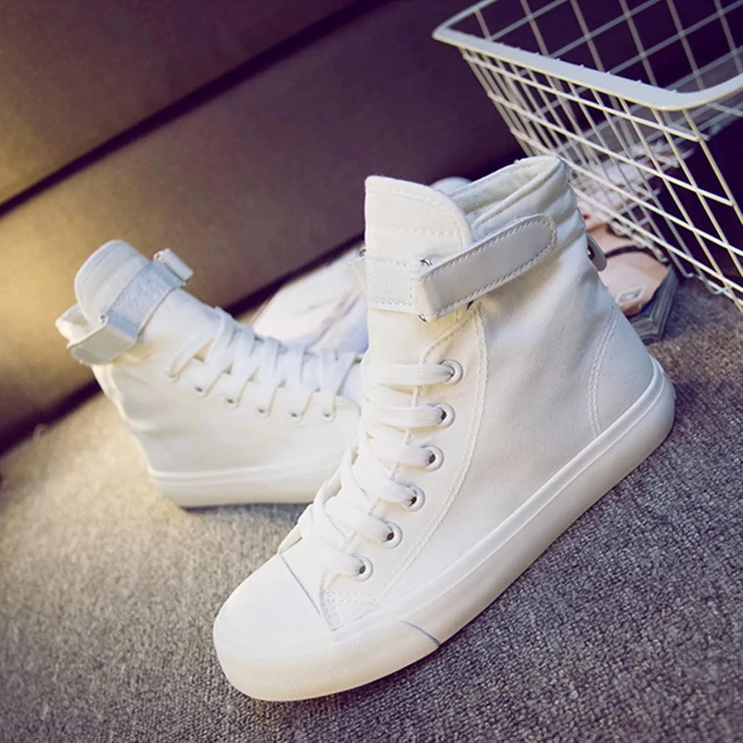 babyhealthy High Top Canvas Sneakers, Casual Walking Shoes Fashion Lace up Sneaker Platform Slip on for Adults Men Women