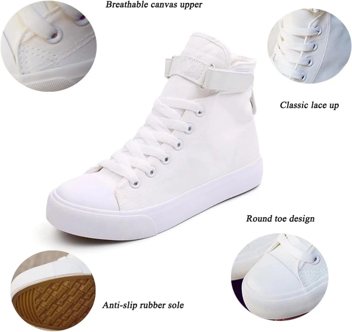 babyhealthy High Top Canvas Sneakers, Casual Walking Shoes Fashion Lace up Sneaker Platform Slip on for Adults Men Women