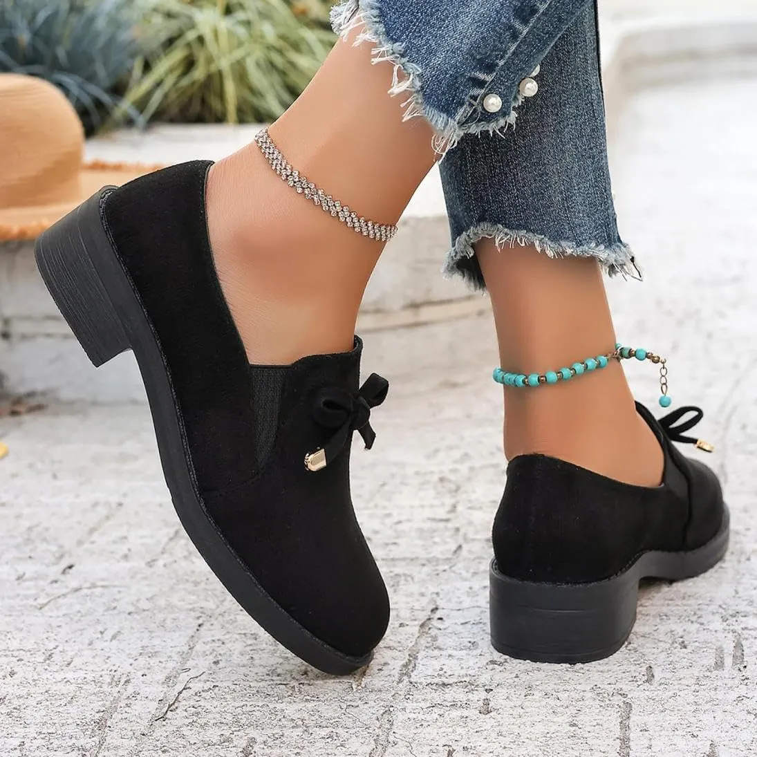 Black Loafers Women Comfortable Chunky Heel Wide Width Dress Shoes Work Business Casual Shoes Women