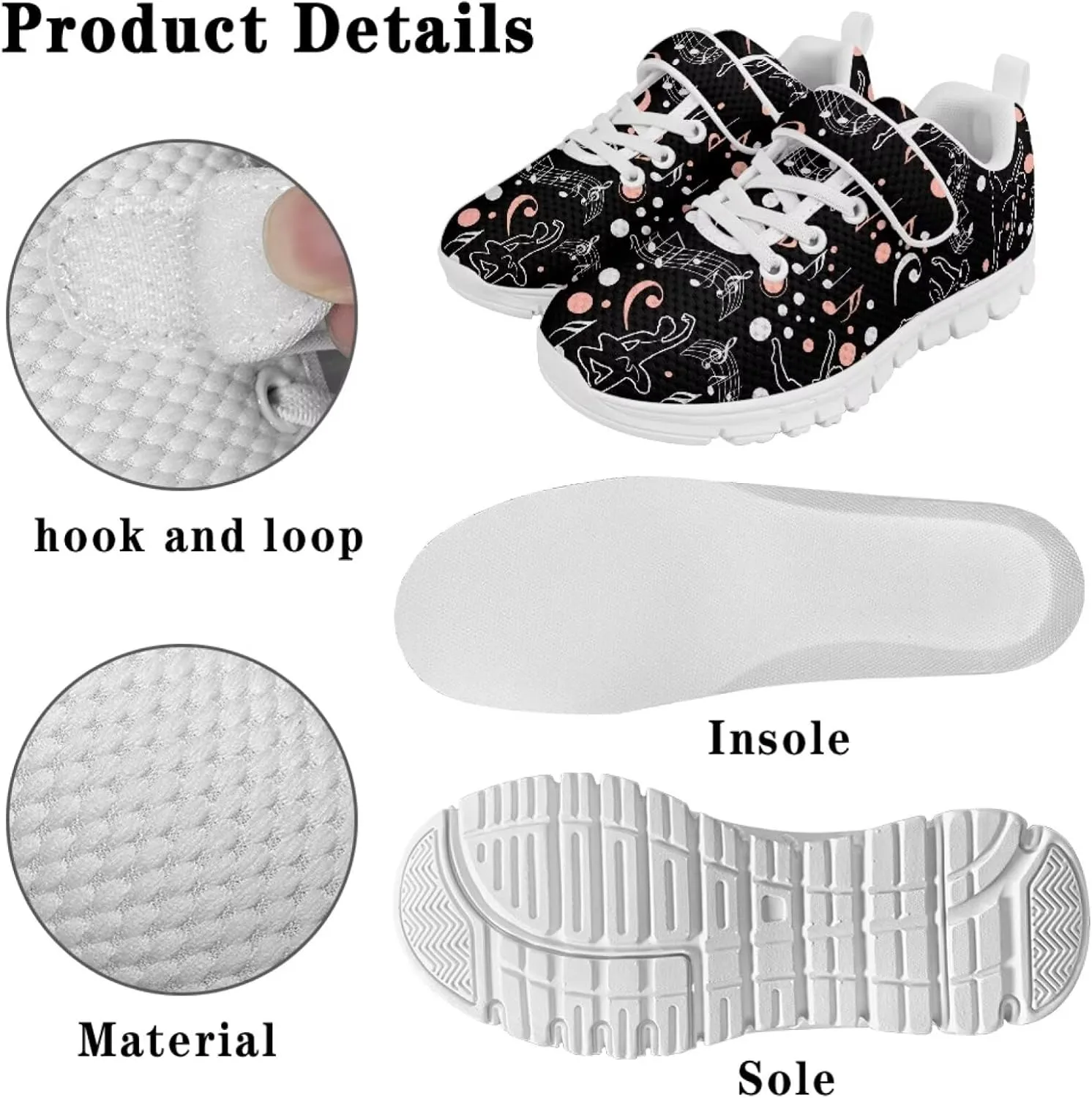 Black Print Kids Sneakers Boys Athletic Running Shoes Single Buckle Girls Running Tennis Mesh Shoes