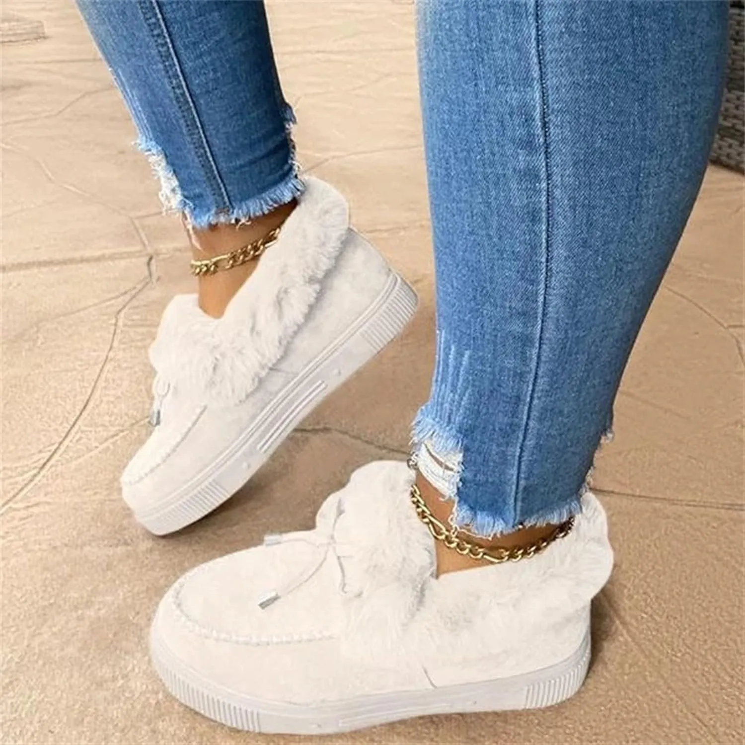 Booties For Women 2024 Winter Snow Boots Slip on Warm Comfortable Outdoor Fur Lined Ankle Booties Loafers Shoes