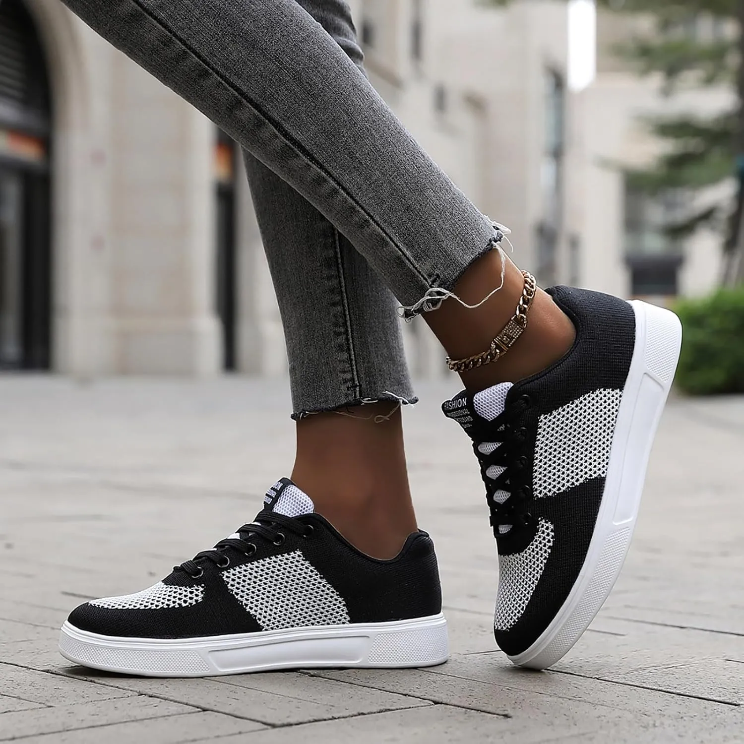 Breathable Dress Sneaker Leisure Couple Men Women Four Seasons Mesh Non Slip Flat Round Toe Breathable Lace Up Lazy
