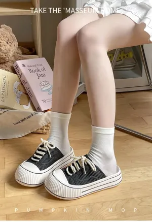 Canvas Mules Platform Sneakers for Women 2025,Backless Slip On Shoes Coquette Lace Up Round Toes Casual Slides Non Slip Chunky Thick Sole Comfort Summer Tennis Shoes Wide Width Breathable Mesh