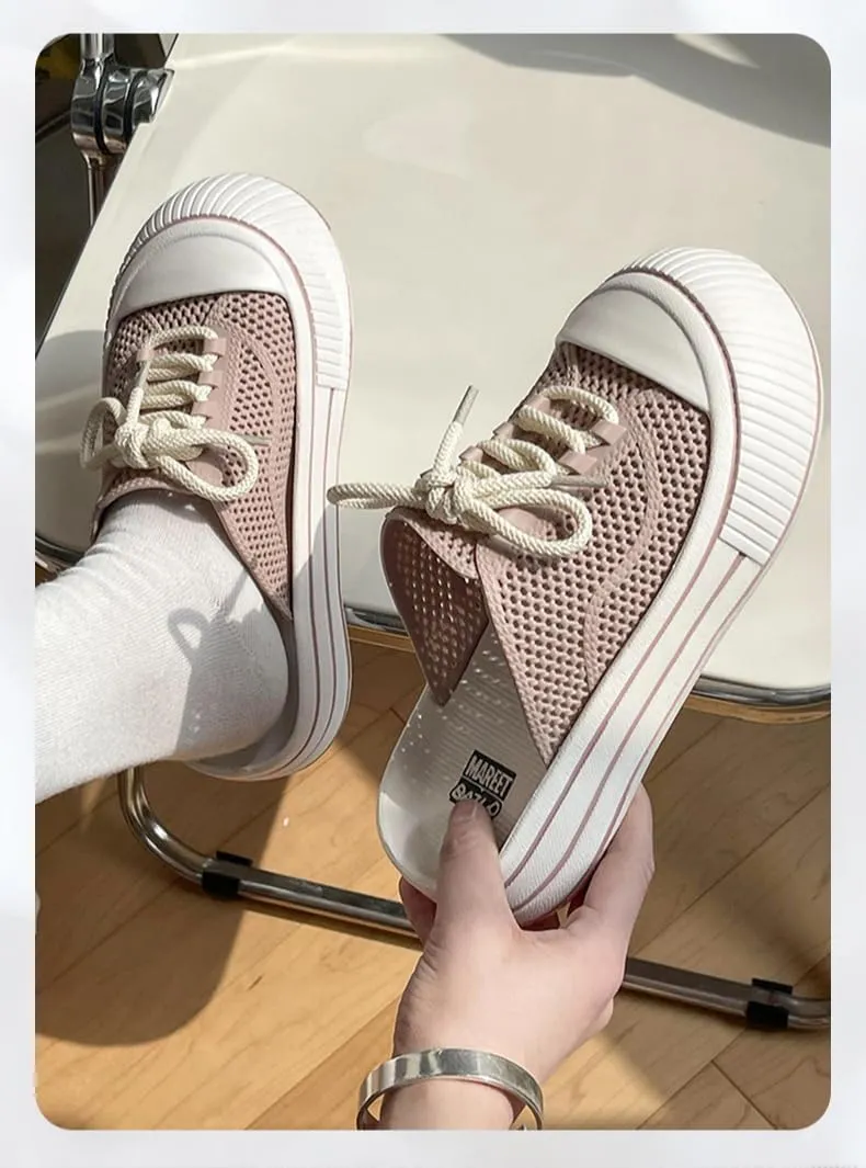 Canvas Mules Platform Sneakers for Women 2025,Backless Slip On Shoes Coquette Lace Up Round Toes Casual Slides Non Slip Chunky Thick Sole Comfort Summer Tennis Shoes Wide Width Breathable Mesh