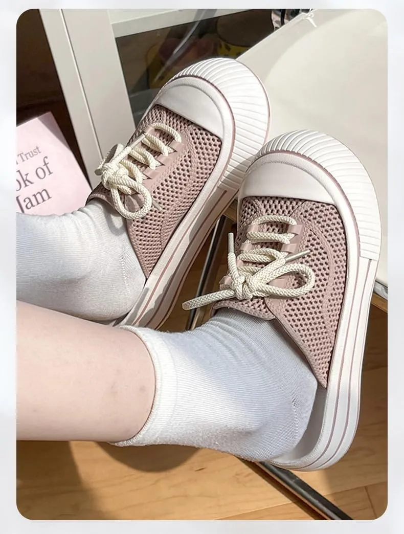 Canvas Mules Platform Sneakers for Women 2025,Backless Slip On Shoes Coquette Lace Up Round Toes Casual Slides Non Slip Chunky Thick Sole Comfort Summer Tennis Shoes Wide Width Breathable Mesh