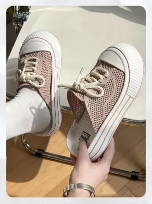 Canvas Mules Platform Sneakers for Women 2025,Backless Slip On Shoes Coquette Lace Up Round Toes Casual Slides Non Slip Chunky Thick Sole Comfort Summer Tennis Shoes Wide Width Breathable Mesh