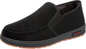 Casual Dress Shoes Fashion and Winter Men Casual Shoes Flat Non Slip Canvas Upper Round Toe Solid Color Slip On Plush