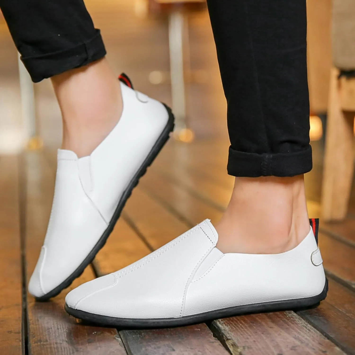 Casual Shoes for Men Leisure Men's Four Seasons Non Slip Flat Round Toe Breathable Slip On Lazy Leisure Shoes
