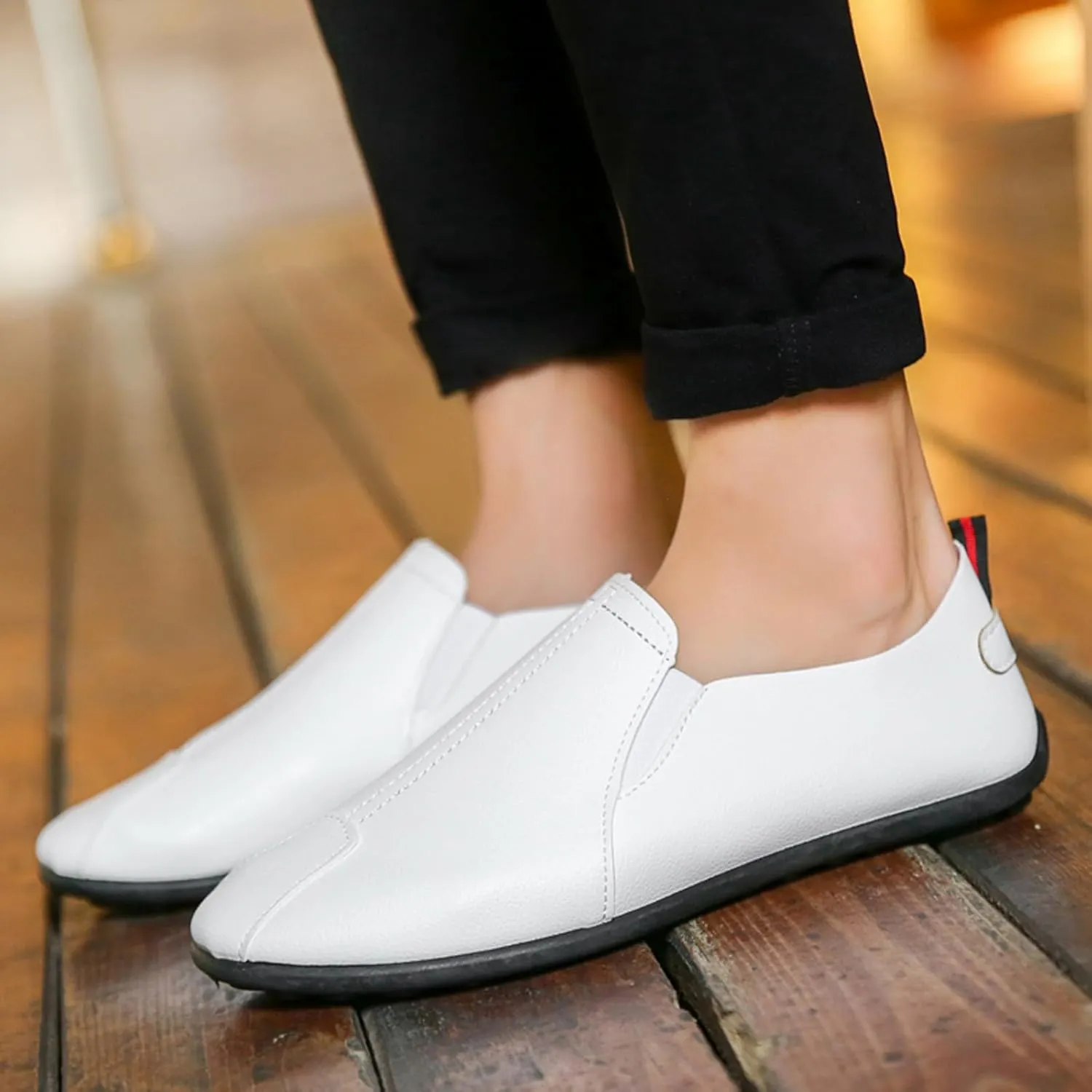 Casual Shoes for Men Leisure Men's Four Seasons Non Slip Flat Round Toe Breathable Slip On Lazy Leisure Shoes