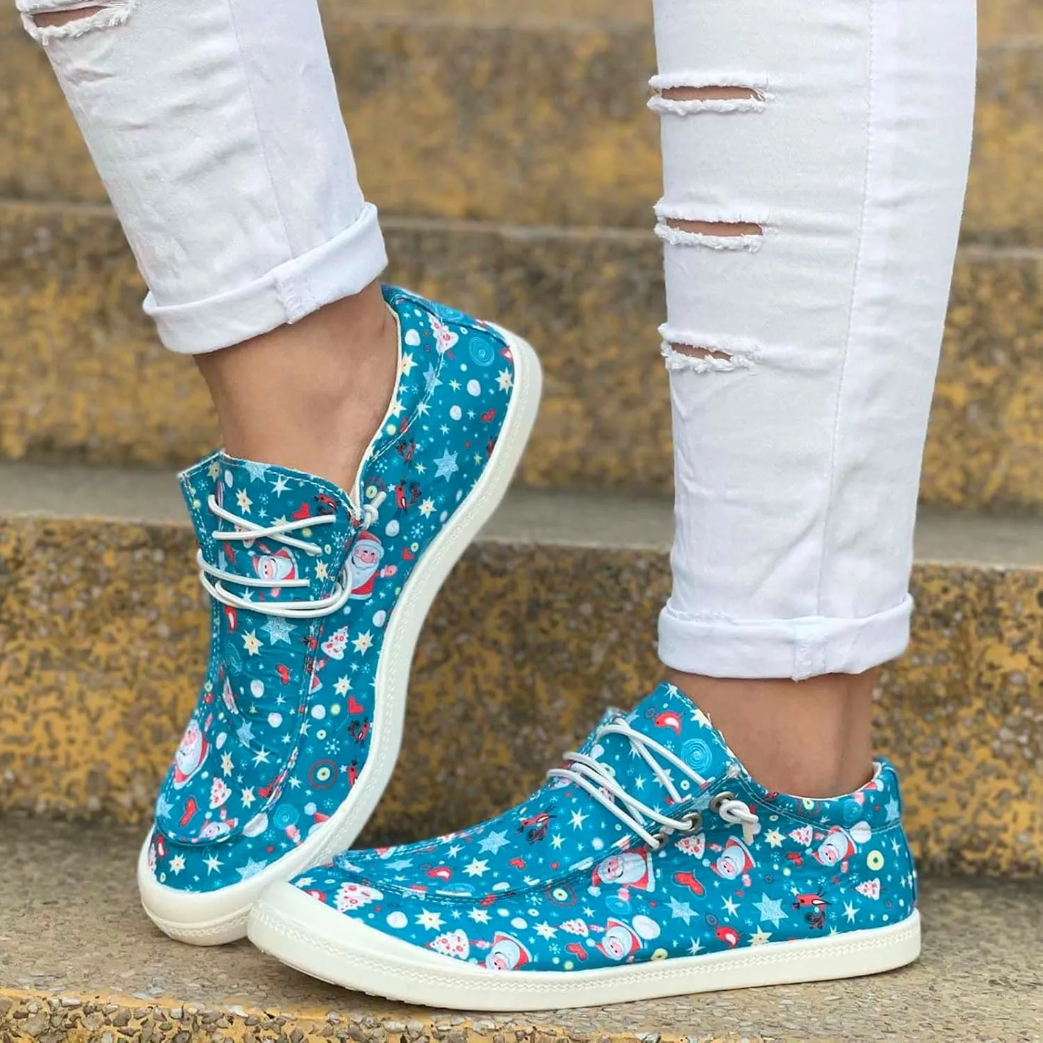 Christmas Tennis Shoes for Women Dress Sneakers Men Wide Loafers for Men Christmas Canvas Shoes Women Indoor and Outdoor Soft Sole Fashion Daily Deals