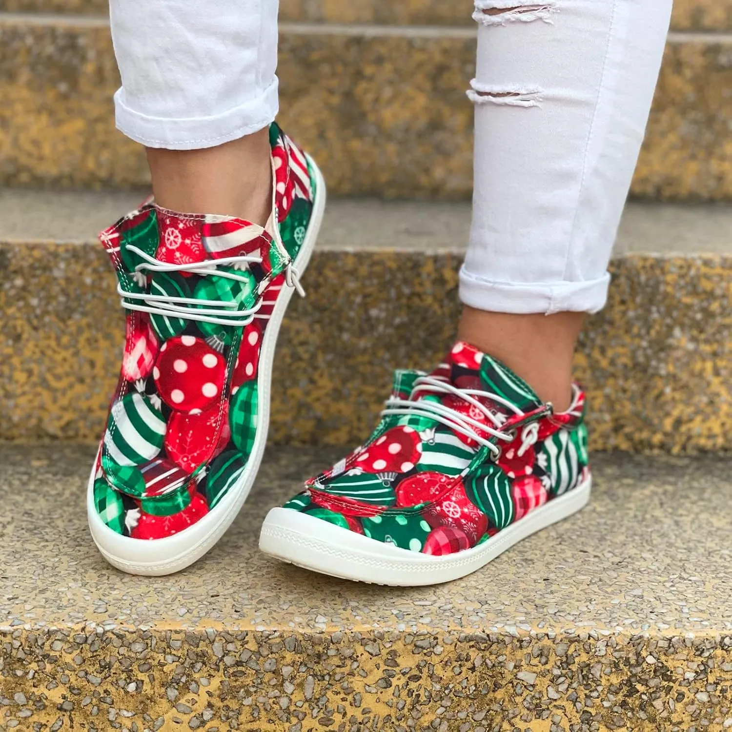 Christmas Tennis Shoes for Women Mens Sneakers Womens Loafers Comfortable Christmas Canvas Shoes Women Closed Toe Indoor and Outdoor Sale Clearance
