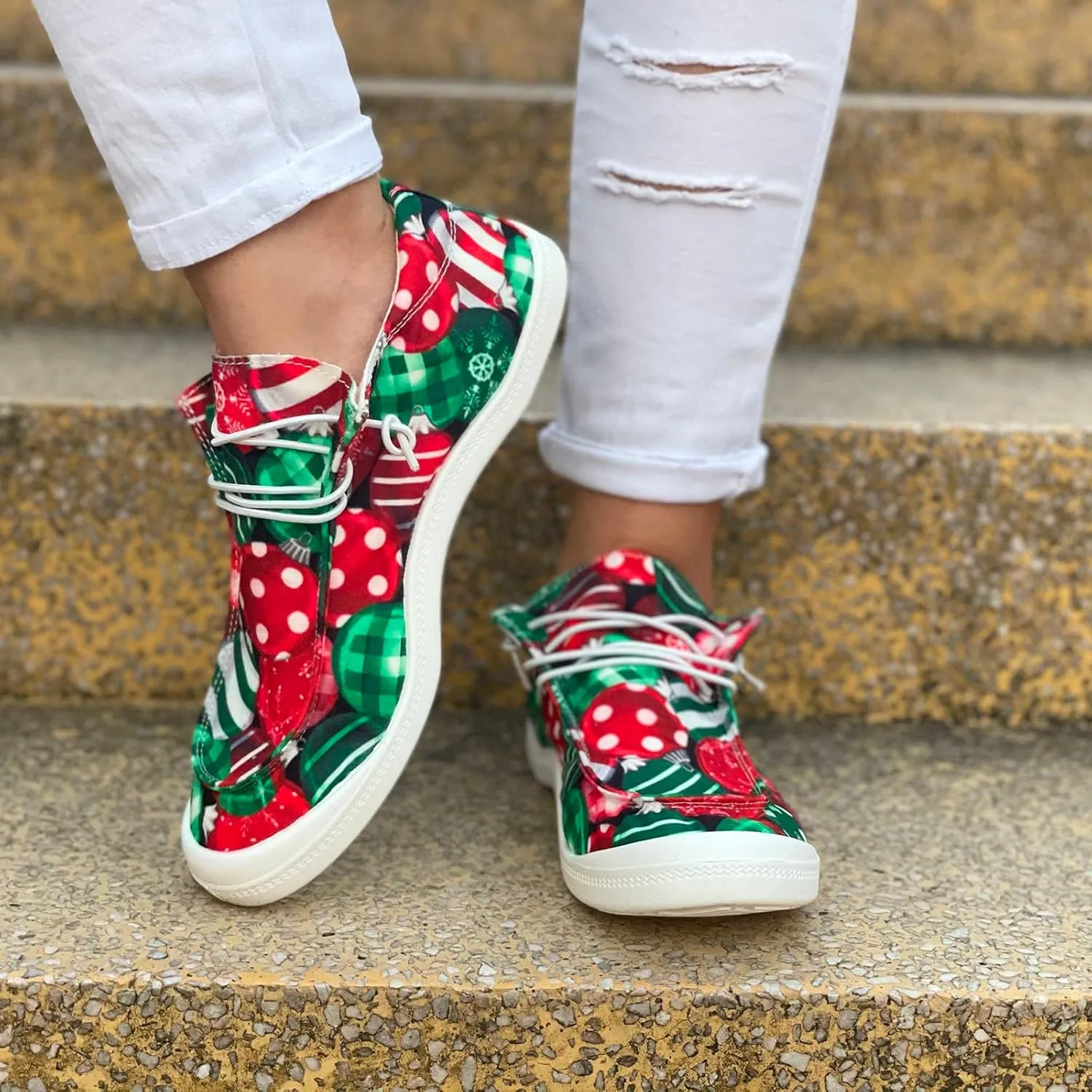 Christmas Tennis Shoes for Women Mens Sneakers Womens Loafers Comfortable Christmas Canvas Shoes Women Closed Toe Indoor and Outdoor Sale Clearance