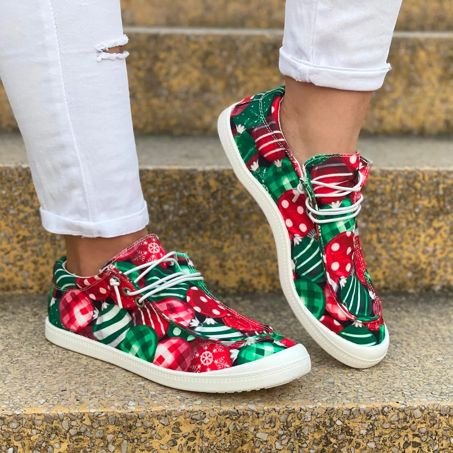Christmas Tennis Shoes for Women Mens Sneakers Womens Loafers Comfortable Christmas Canvas Shoes Women Closed Toe Indoor and Outdoor Sale Clearance