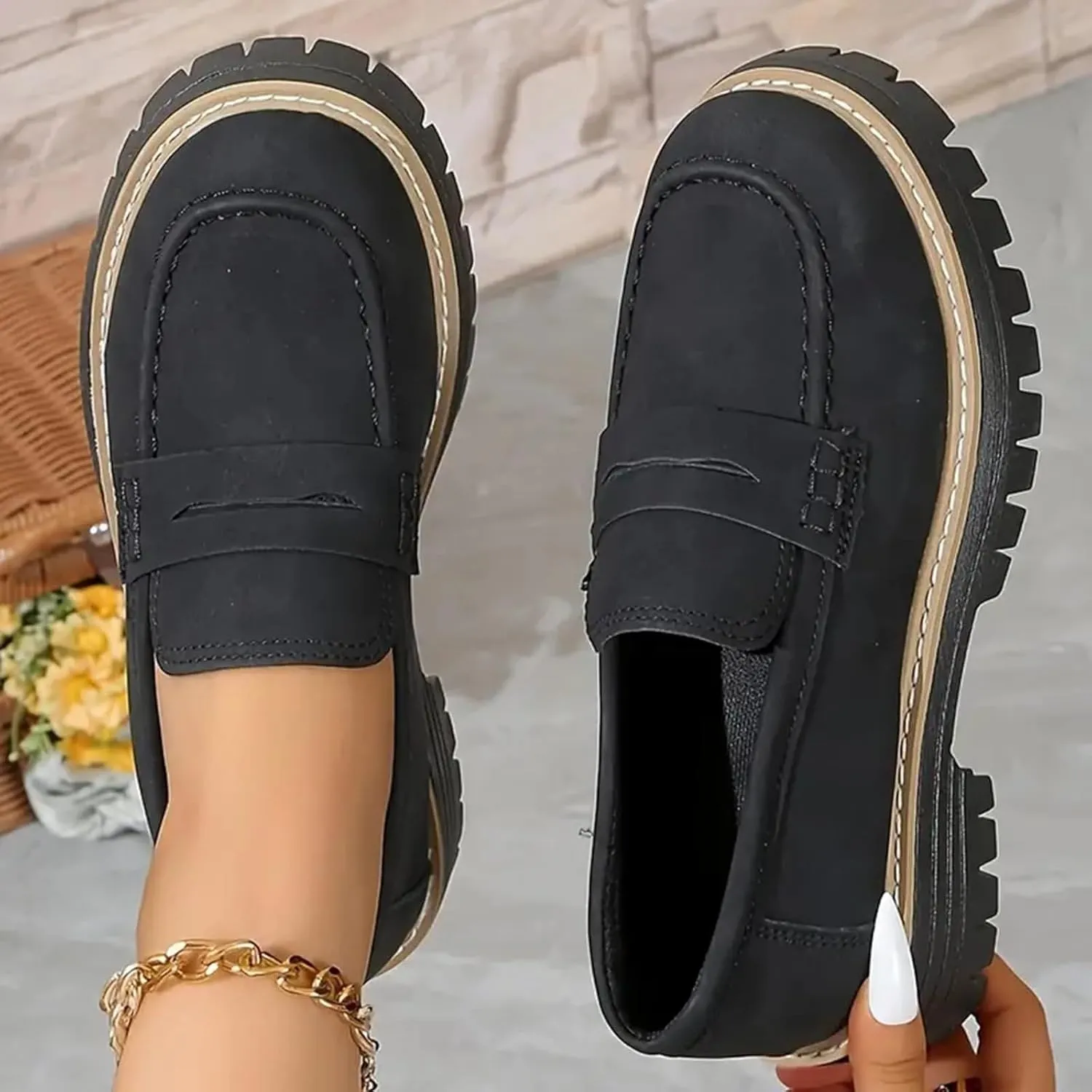 Chunky Business Casual Shoes for Women Comfort Orthopedic Shoes Suede Lug Sole Work Shoes Elegant Dress Shoes