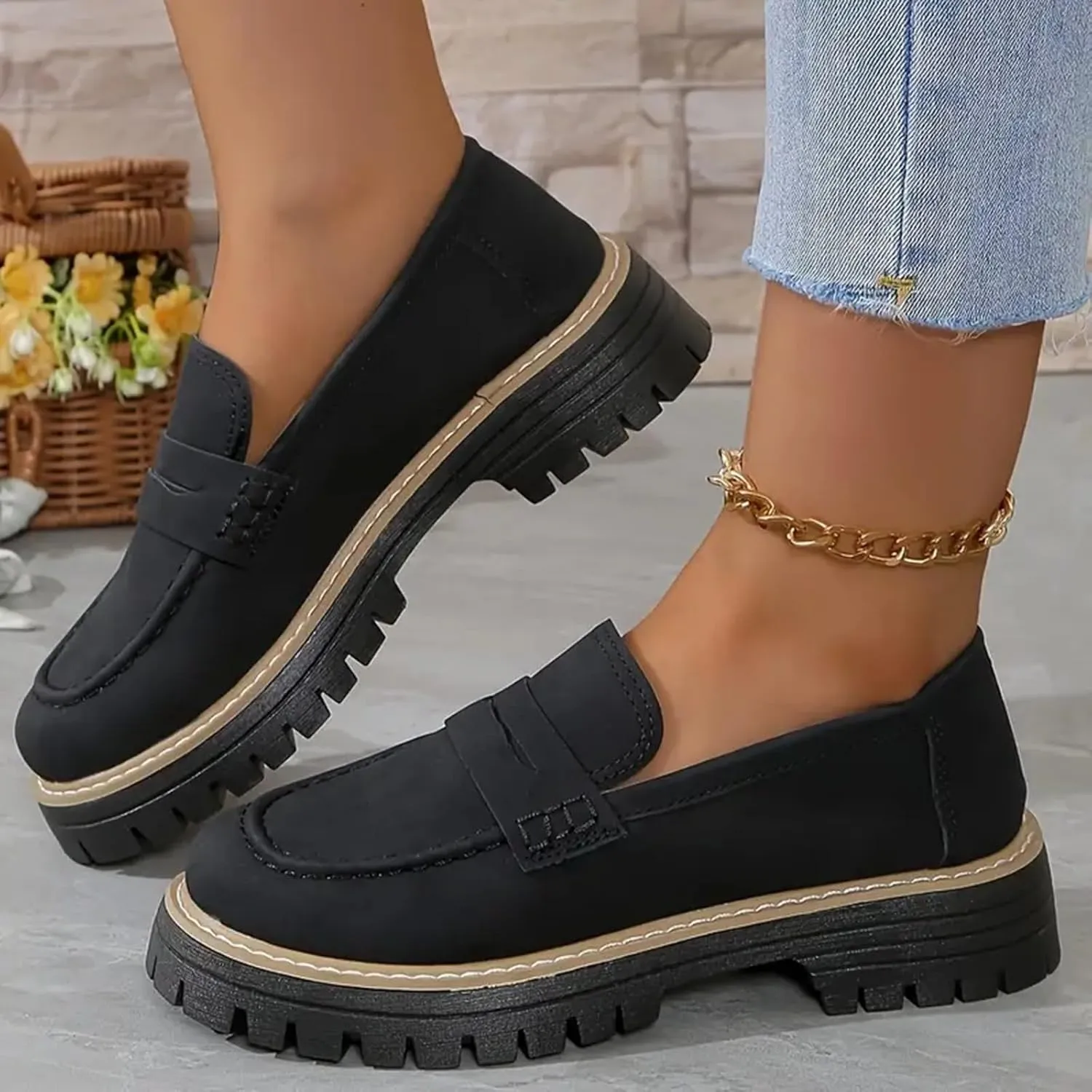 Chunky Business Casual Shoes for Women Comfort Orthopedic Shoes Suede Lug Sole Work Shoes Elegant Dress Shoes