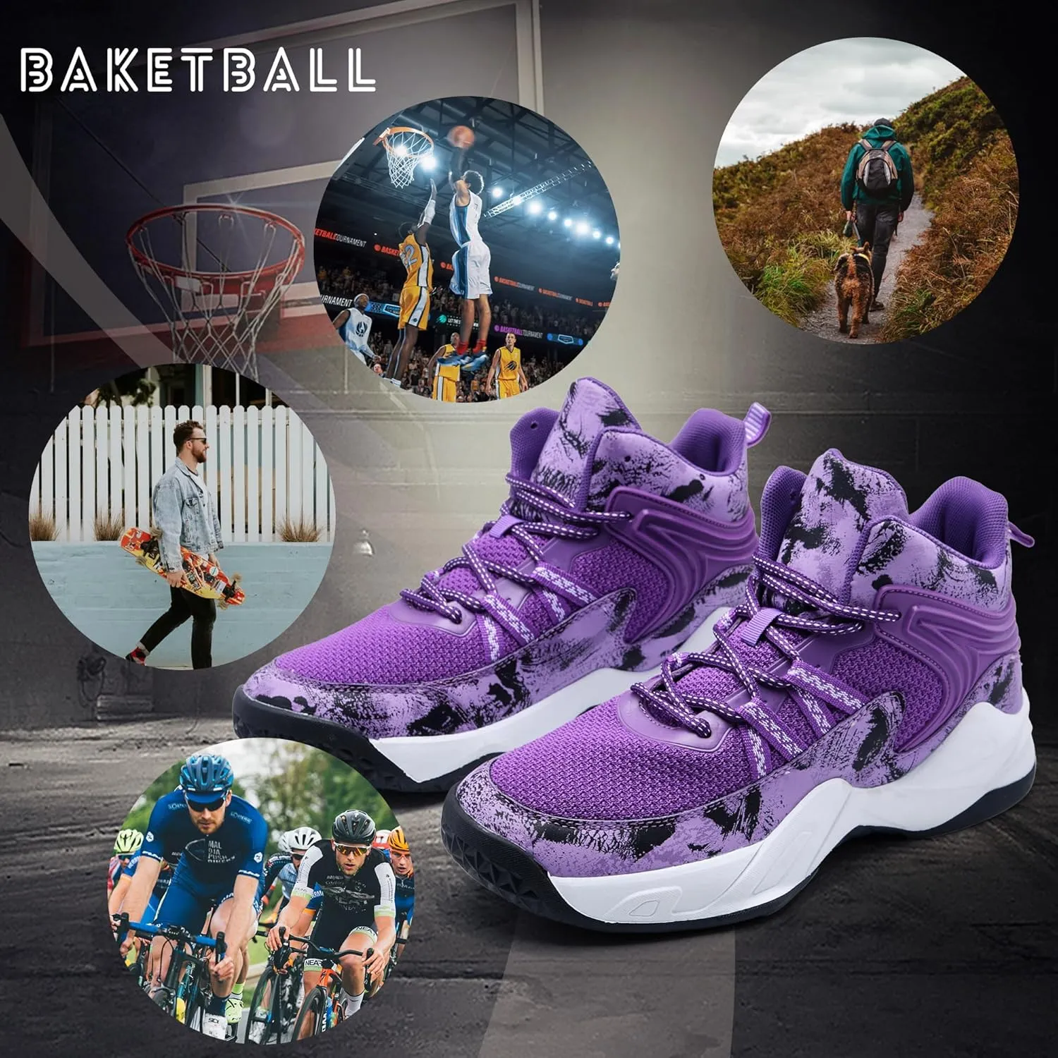 CJSPORX Men Women Basketball Shoes Breathable Non Slip Outdoor Fashion Sneakers