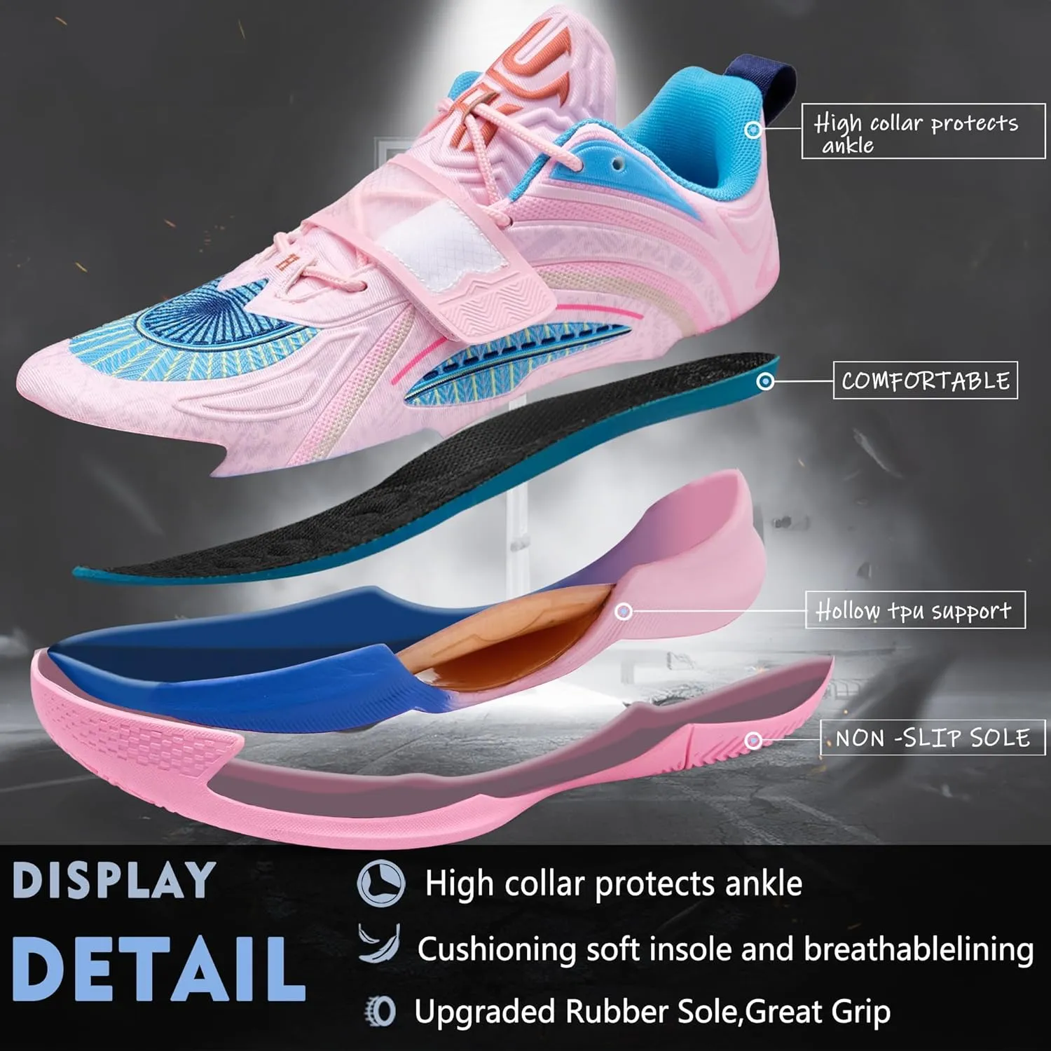 CJSPORX Men Women Basketball Shoes Breathable Non Slip Outdoor Fashion Sneakers