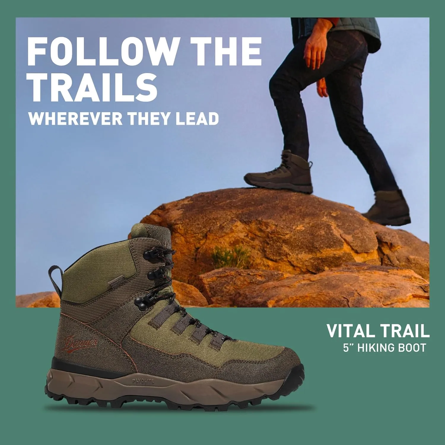 Danner Vital Trail 5 Hiking Boots for Men - Waterproof, Abrasion-Resistant Leather and Textile, with Shock-Absorbing Midsole and Traction Outsole