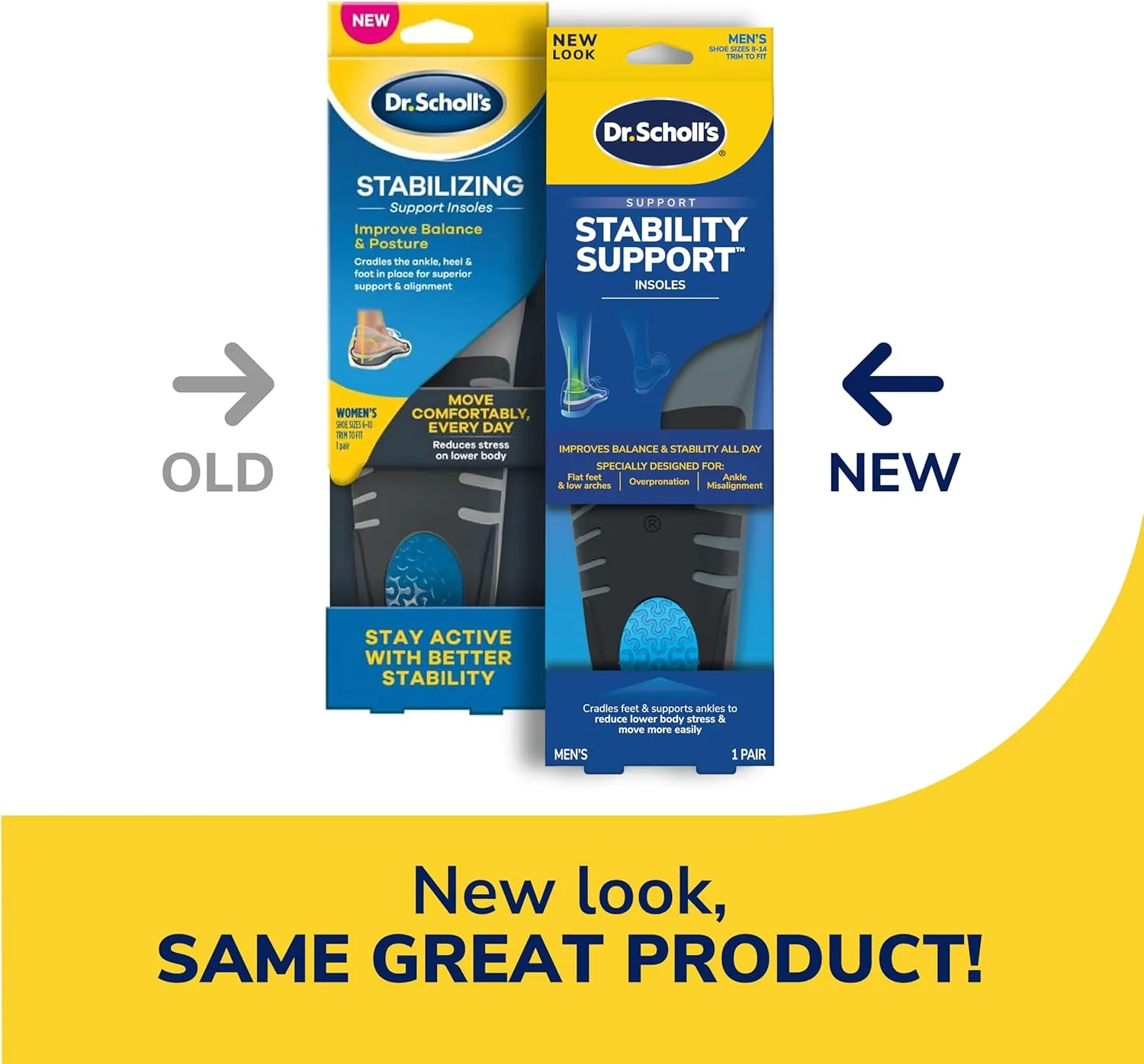 Dr. Scholl's Stability Support Insoles, Flat Feet & Overpronation Low Arch Support, Improves Balance & Stability, Motion Control, Trim Inserts to Fit Shoes, Men's Size 8-14