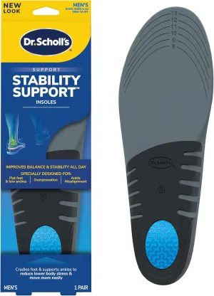 Dr. Scholl's Stability Support Insoles, Flat Feet & Overpronation Low Arch Support, Improves Balance & Stability, Motion Control, Trim Inserts to Fit Shoes, Men's Size 8-14