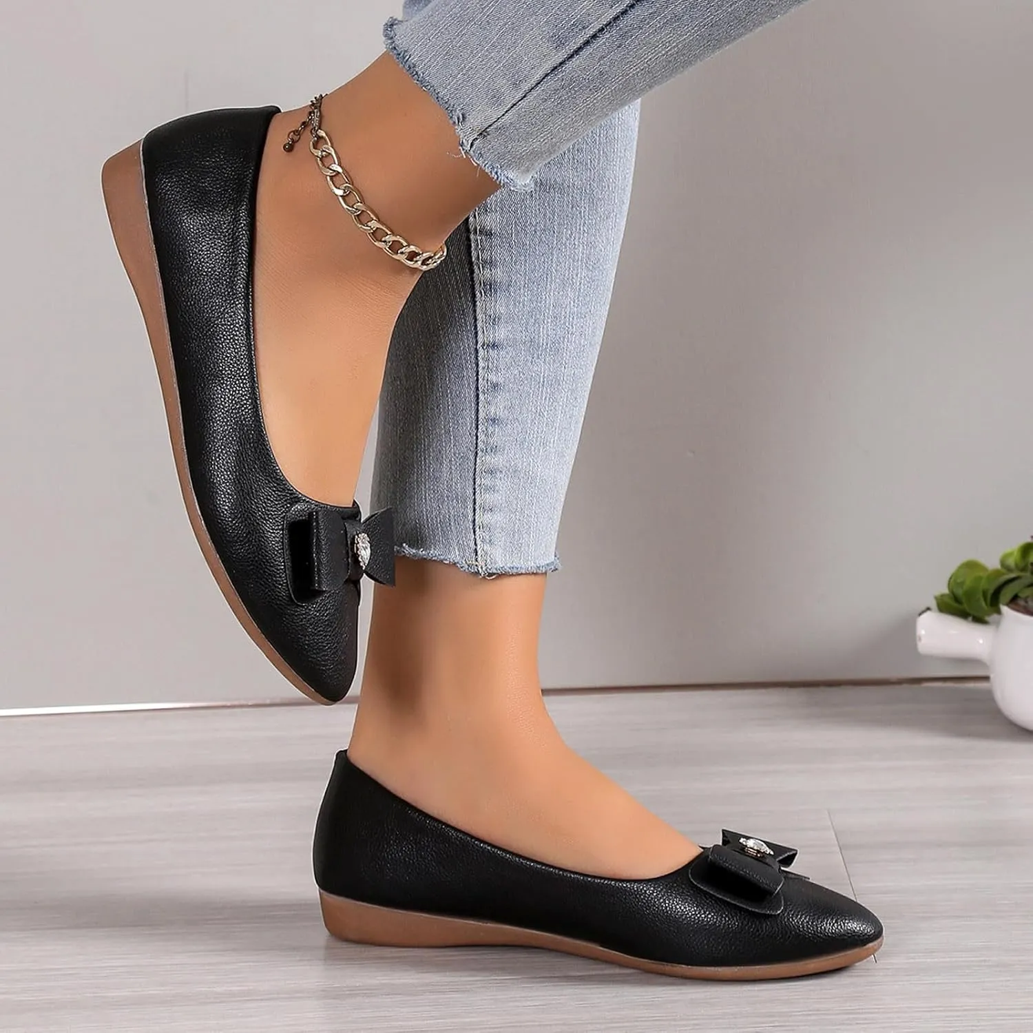 Dress Shoes for Women Bowknot Flats Pointed Toe Loafers Comfort Slip On Shoes Bowknot Business Shoes Casual Loafers