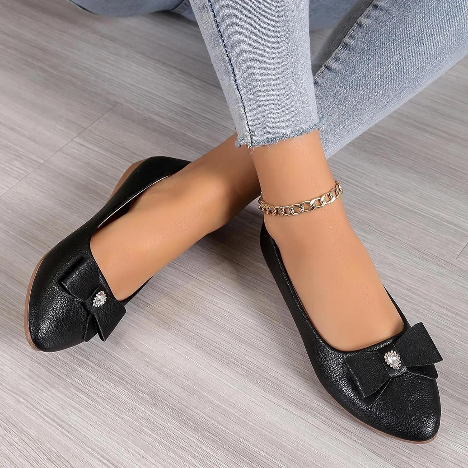 Dress Shoes for Women Bowknot Flats Pointed Toe Loafers Comfort Slip On Shoes Bowknot Business Shoes Casual Loafers