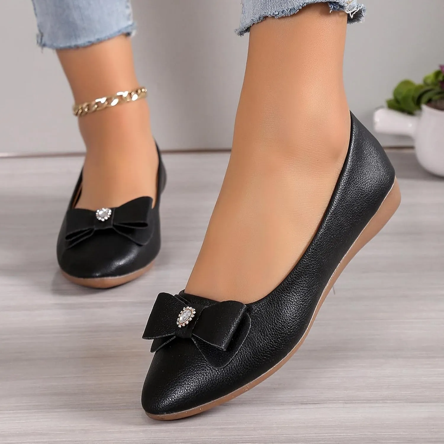 Dress Shoes for Women Bowknot Flats Pointed Toe Loafers Comfort Slip On Shoes Bowknot Business Shoes Casual Loafers
