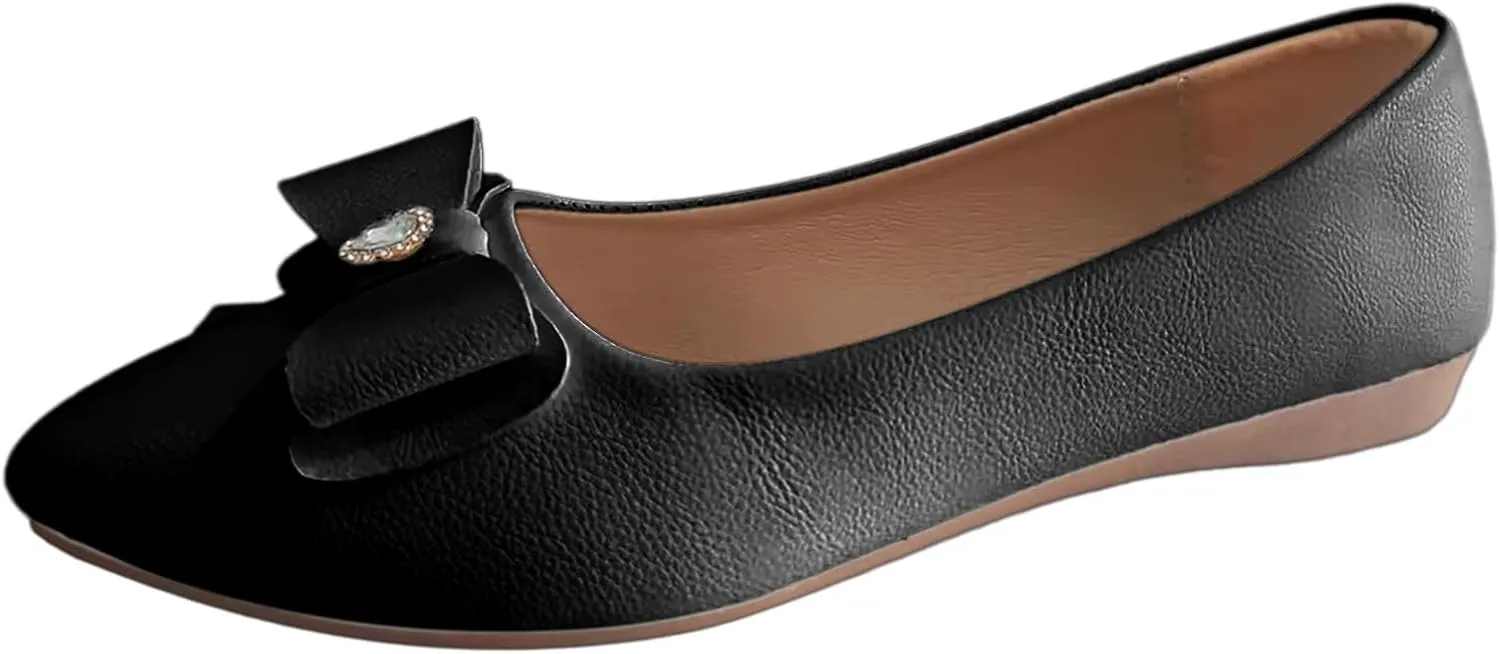 Dress Shoes for Women Bowknot Flats Pointed Toe Loafers Comfort Slip On Shoes Bowknot Business Shoes Casual Loafers