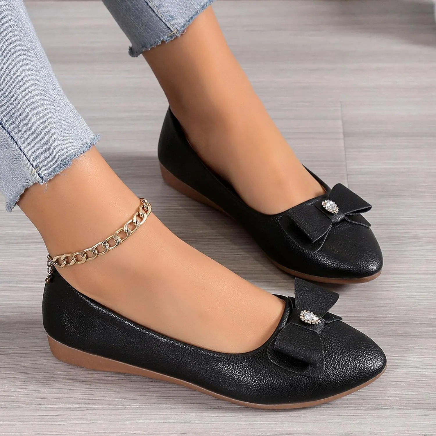 Dress Shoes for Women Bowknot Flats Pointed Toe Loafers Comfort Slip On Shoes Bowknot Business Shoes Casual Loafers