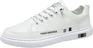 Fashion Sneakers Comfortable Men's Fashion Round Toe Lace Up Leather White Shoes Casual Comfortable Breathable Sneakers