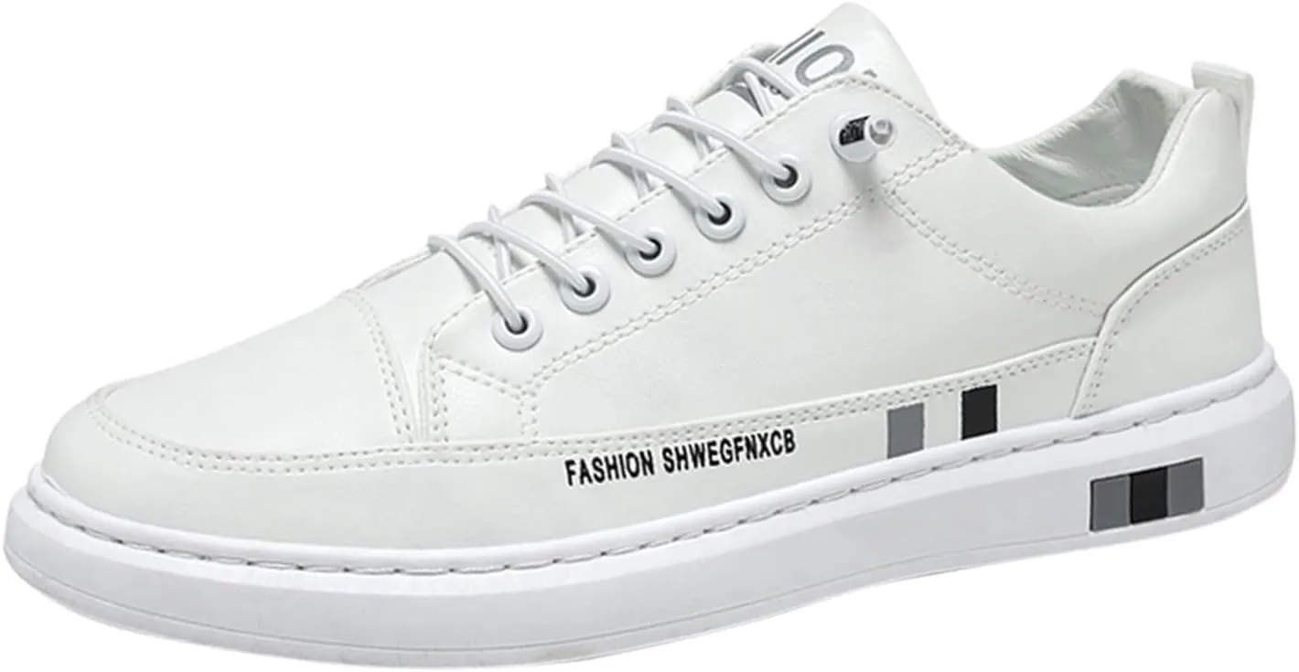 Fashion Sneakers Comfortable Men's Fashion Round Toe Lace Up Leather White Shoes Casual Comfortable Breathable Sneakers
