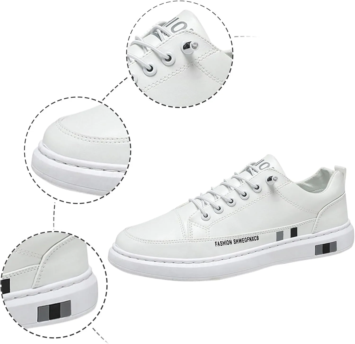 Fashion Sneakers Comfortable Men's Fashion Round Toe Lace Up Leather White Shoes Casual Comfortable Breathable Sneakers