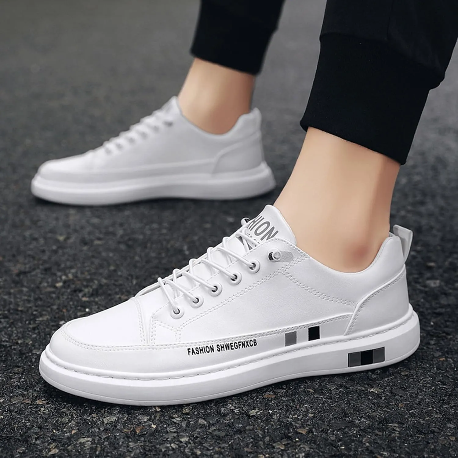 Fashion Sneakers Comfortable Men's Fashion Round Toe Lace Up Leather White Shoes Casual Comfortable Breathable Sneakers