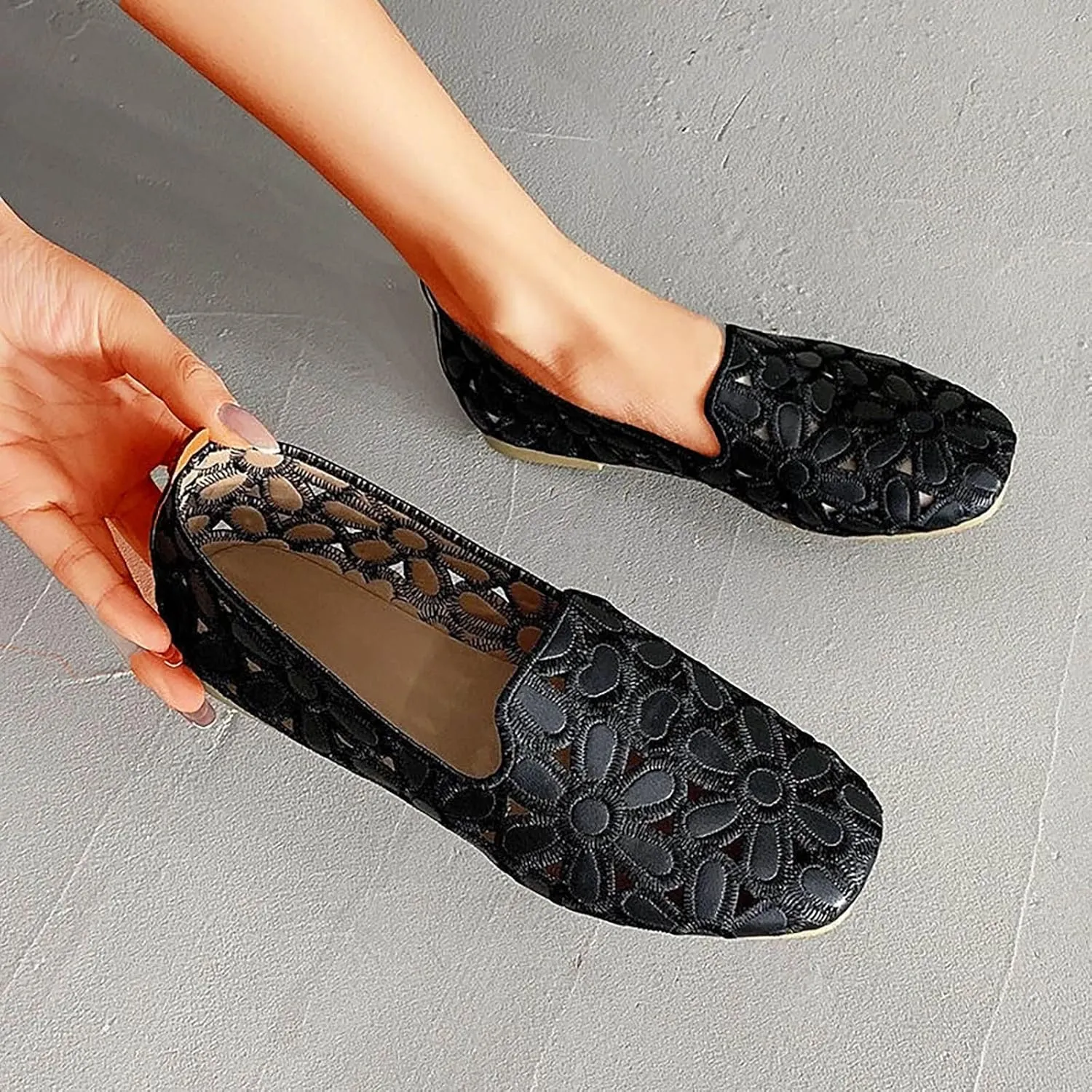 Flats Shoes Women Hollow Out Loafers Comfort Slip on Flats Breathable Dress Shoes Walking Shoes Casual Office Shoes