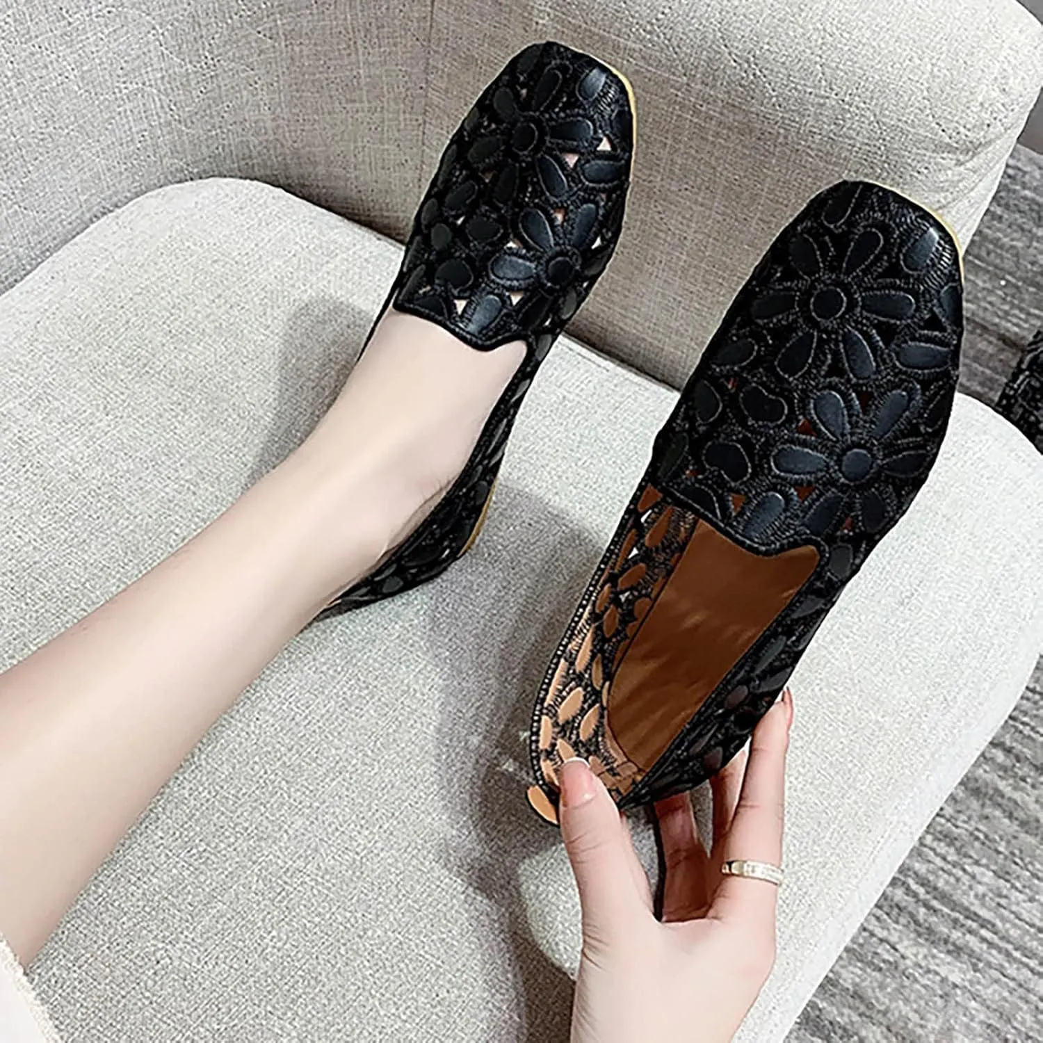 Flats Shoes Women Hollow Out Loafers Comfort Slip on Flats Breathable Dress Shoes Walking Shoes Casual Office Shoes