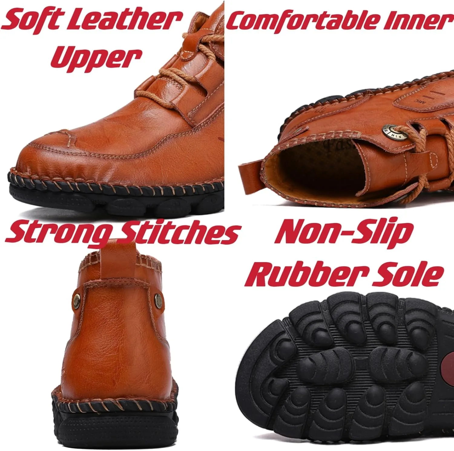 FOTN Mens Retro Leather Lace Up Chukka Ankle Boots Handmade Casual Mid-Top Non-Slip Outdoor Desert Hiking Driving Walking Loafers