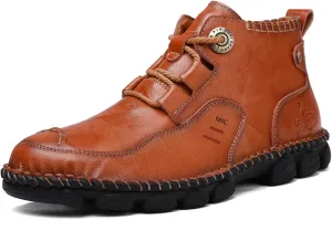FOTN Mens Retro Leather Lace Up Chukka Ankle Boots Handmade Casual Mid-Top Non-Slip Outdoor Desert Hiking Driving Walking Loafers
