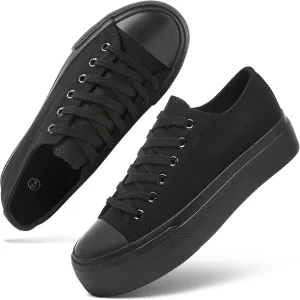 hash bubbie Platform Sneakers for Women White Platform Shoes Low Top Tennis Shoes Non Slip Black Fashion Canvas Sneakers