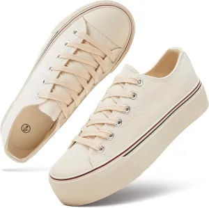 hash bubbie Platform Sneakers for Women White Platform Shoes Low Top Tennis Shoes Non Slip Black Fashion Canvas Sneakers